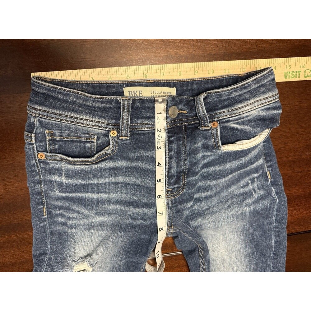 BKE Stella Mid Rise Bootcut Distressed Jeans 27x33.5 (27.5x32.5) Perfect Fade - Picture 11 of 11